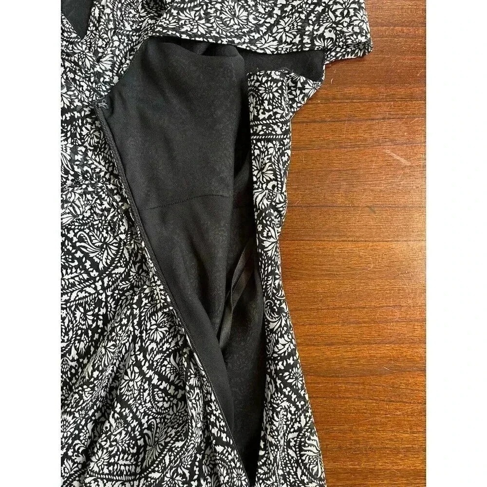Ann Taylor Paisley Maxi Dress Sheer Overlay Black White‎ Size 8 - Picture 4 of 9
